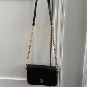 Tory Burch Black Crossbody with Gold Chain Accent, gold chain is removable.